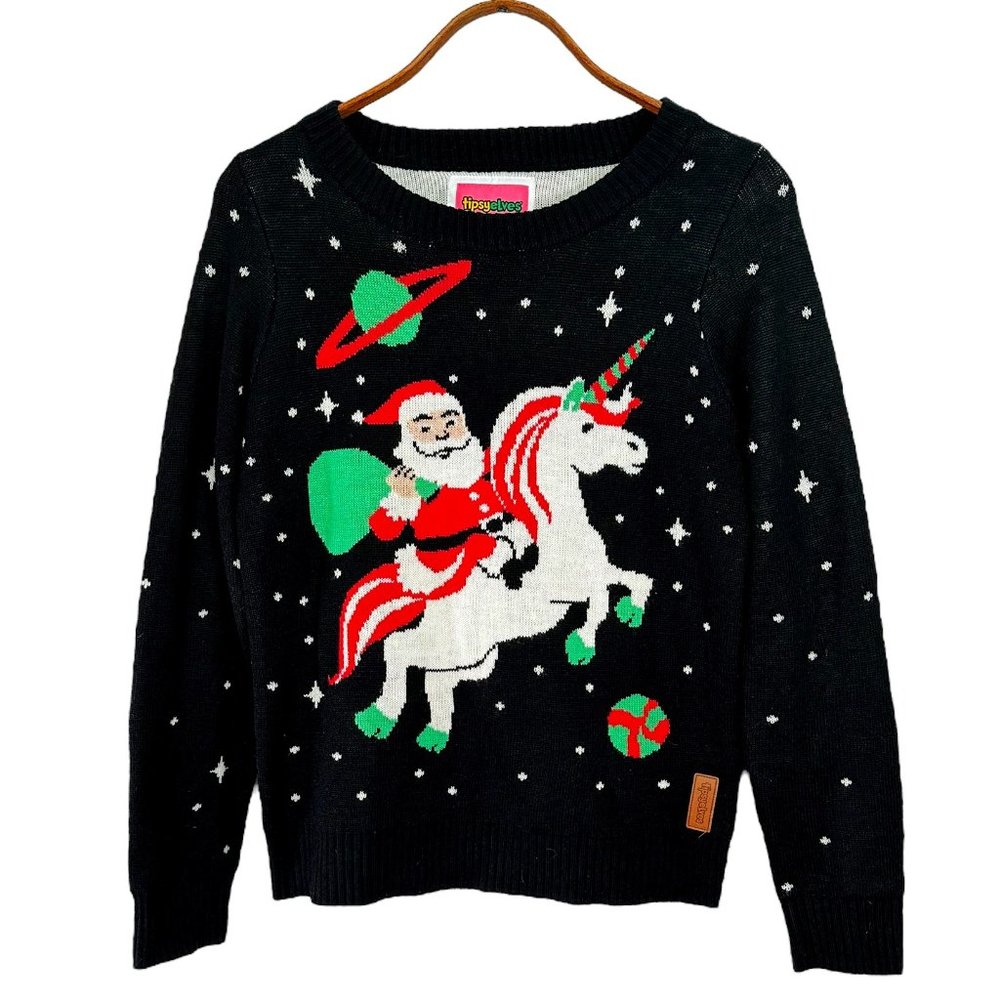 Tipsy Elves Ugly Christmas Sweater Santa Unicorn Women's Medium